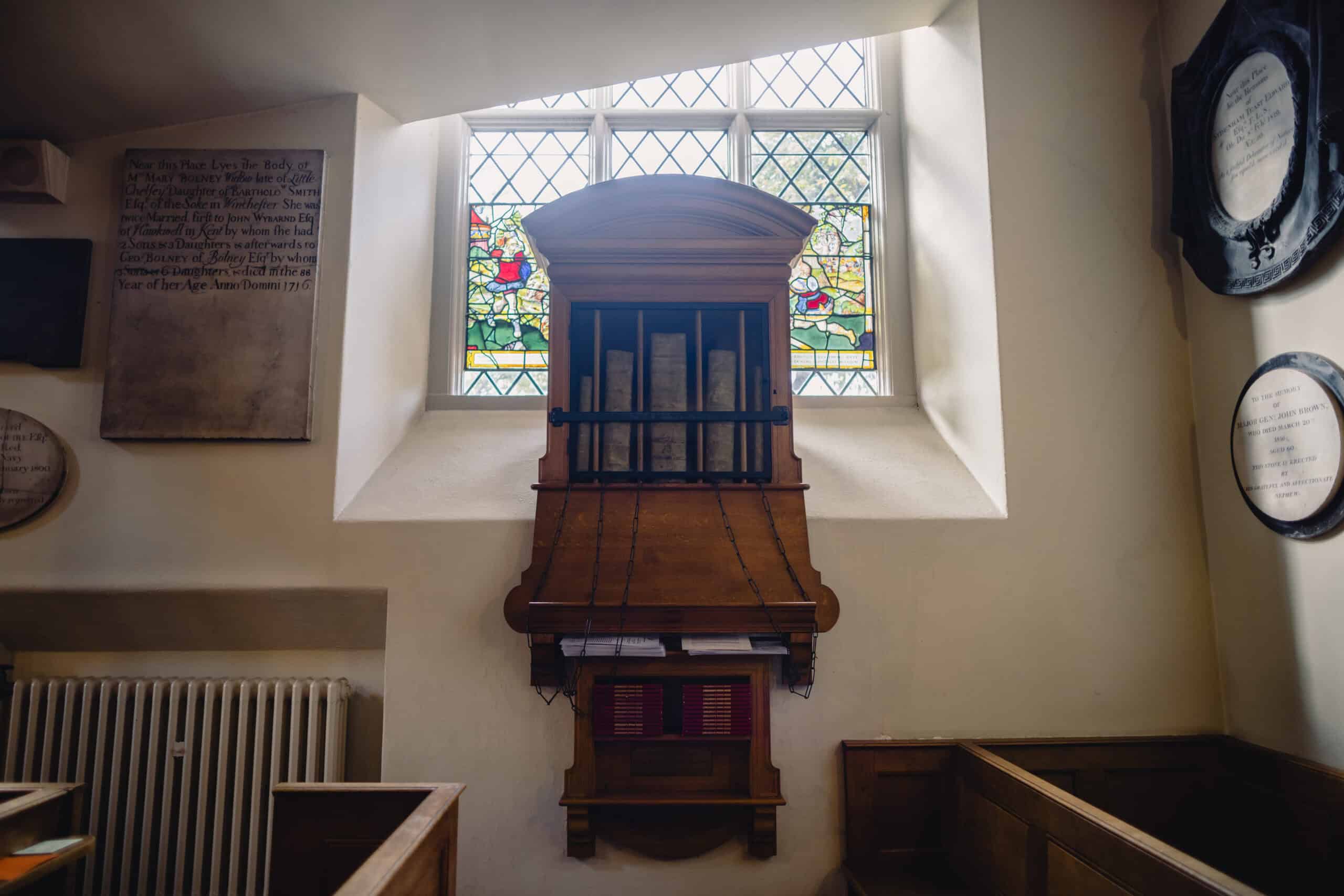 Photo of chained library inside the church
