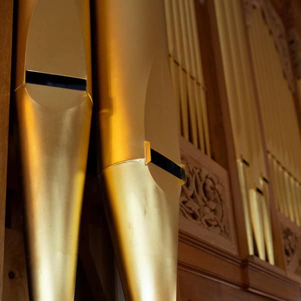 close up of organ pipes