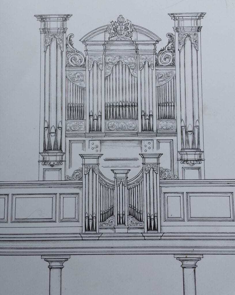 Line drawing of new organ case