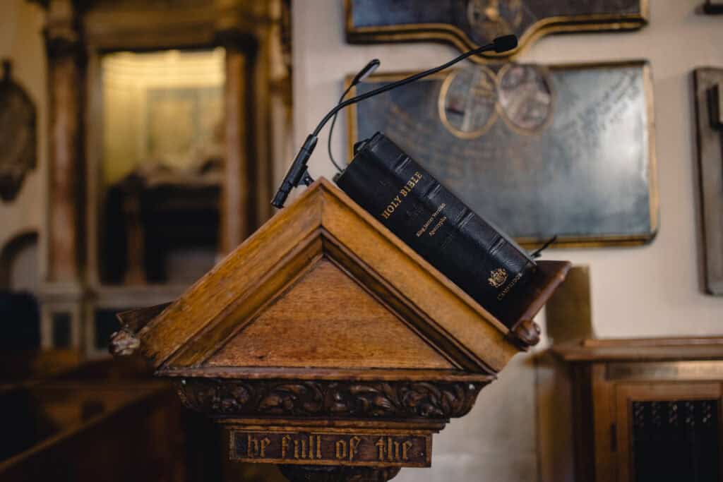 A bible on a lectern