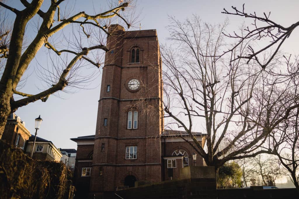 Chelsea Old Church tower and clock