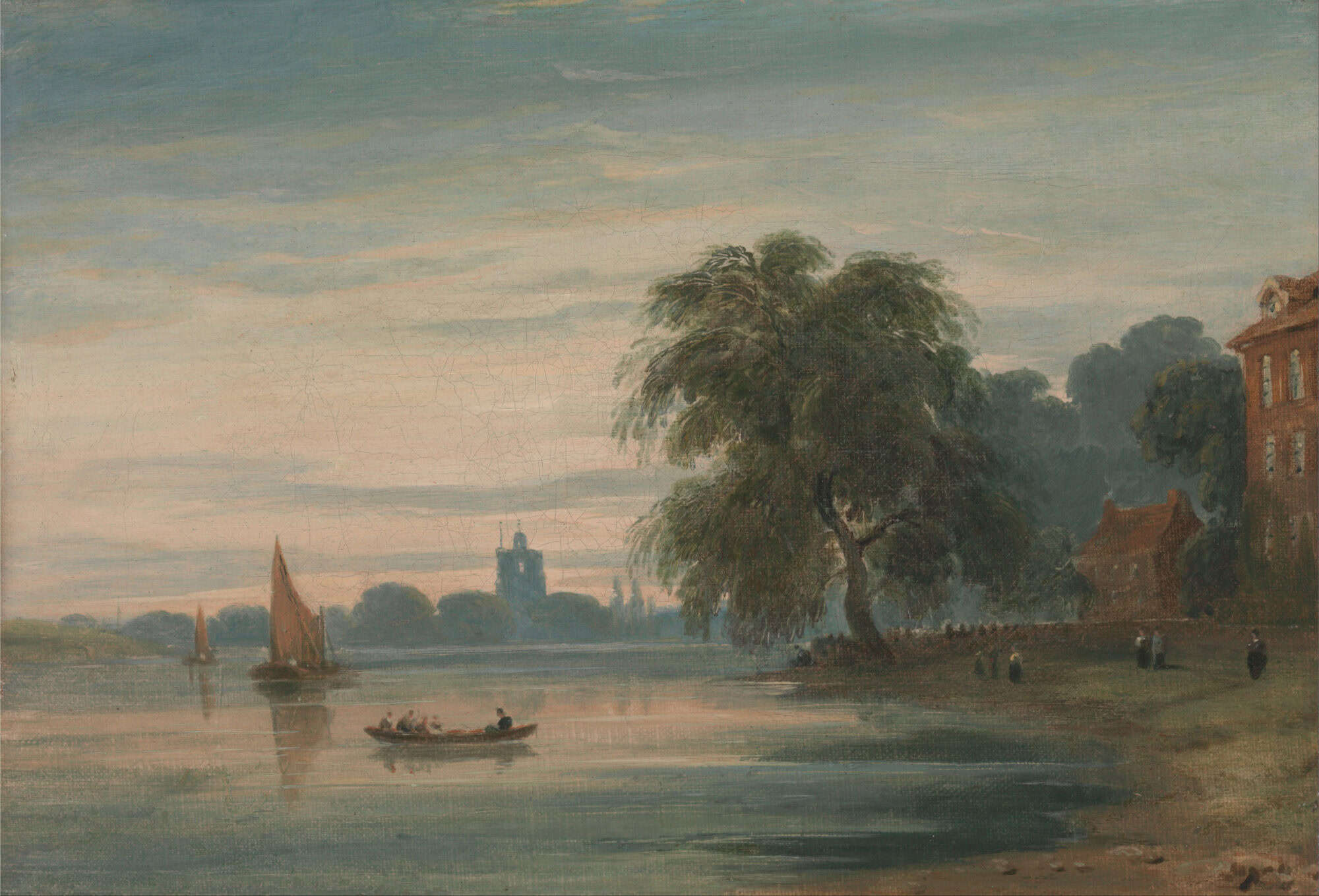 John Varley painting of Chelsea Old Church in the distance